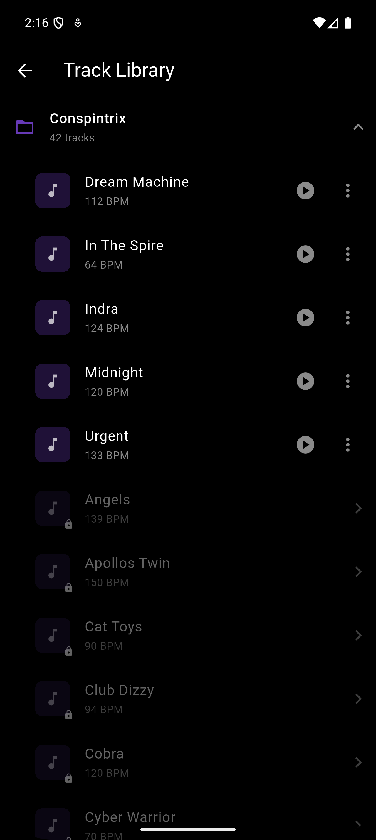 Conspintrix custom tracks screen