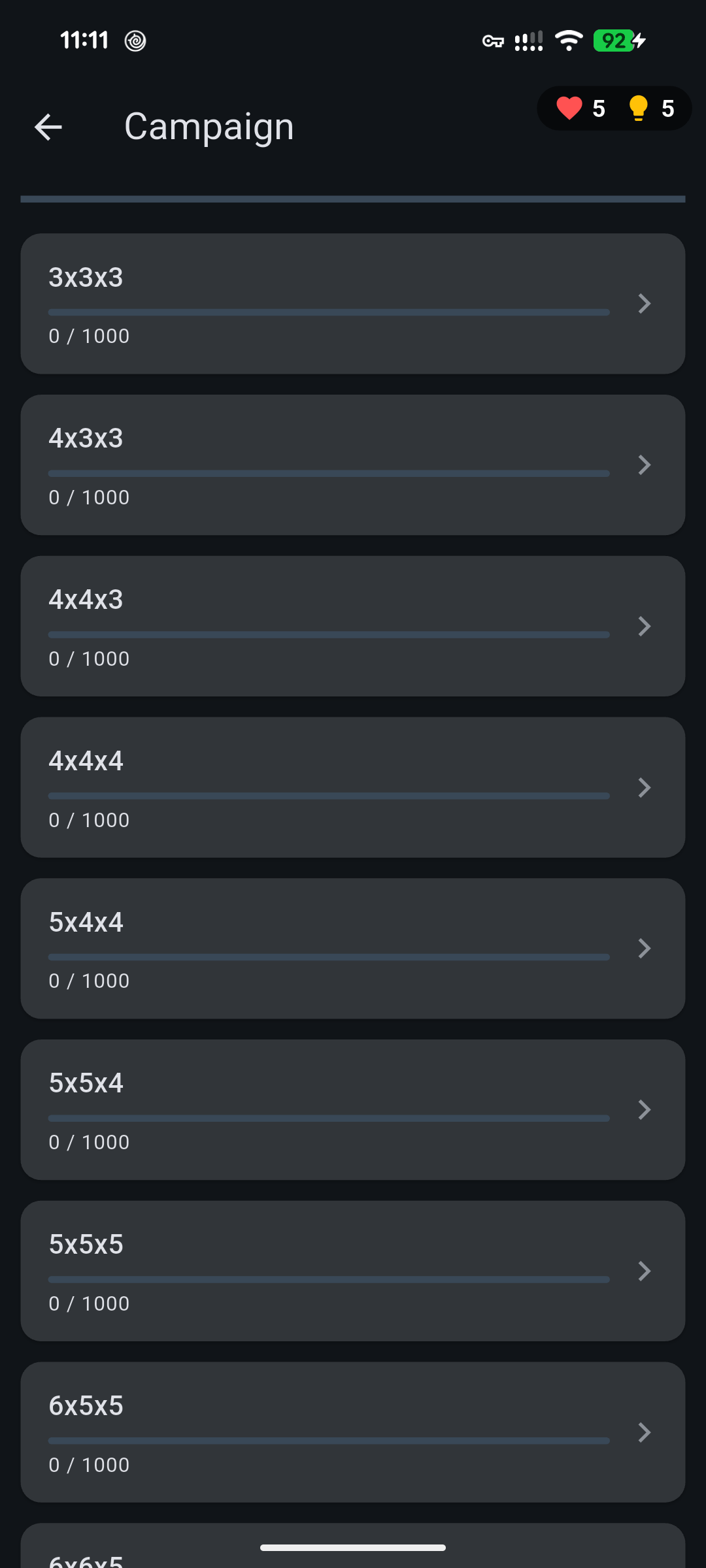 CubiClear mode select screen